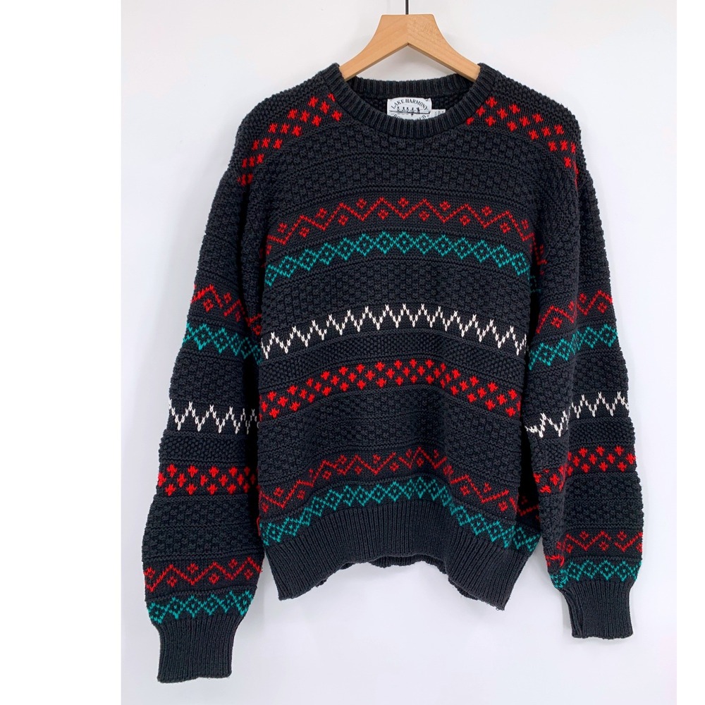 Vintage Grandpa Sweater Mens XL Lake Harmony Rowing Club Textured 3D Made USA